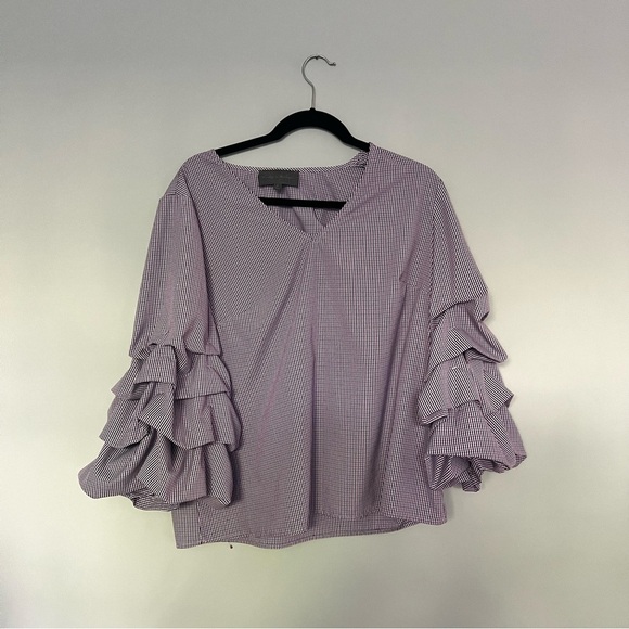 Anthropologie Sunday in Brooklyn Red White Navy Blue Plaid Blouse Top Size L - Picture 6 of 11